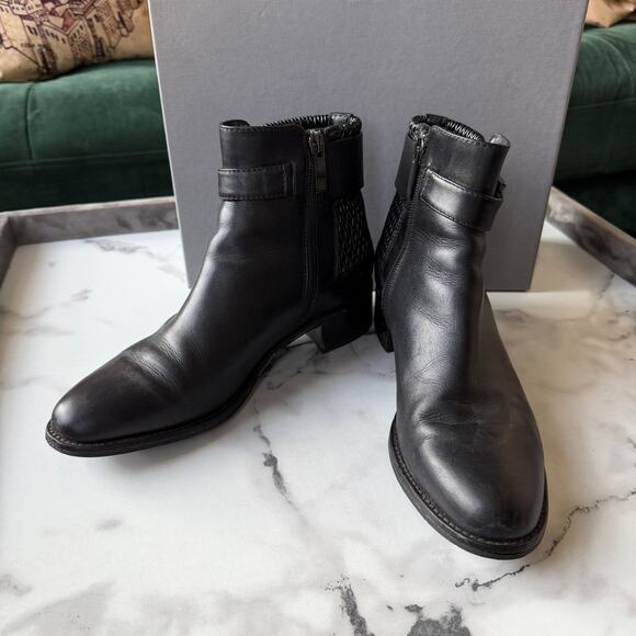 Aquatalia Odette Dry Black Calf Leather Ankle Boots Size 38.5 - Picture 4 of 10